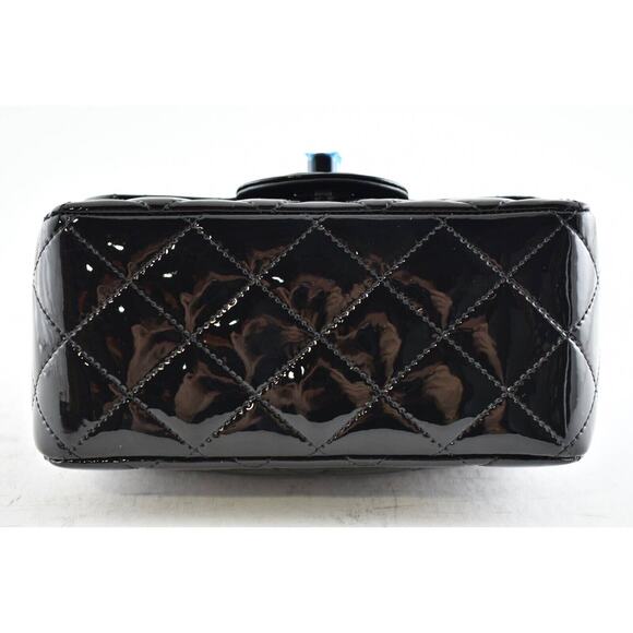 Chanel 21B So Black Patent Flap Mini Square CC Logo Quilted Chain Crossbody Bag - Picture 12 of 12